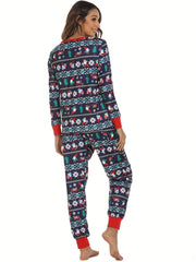 Christmas Print Lounge Set Long Sleeve Top & Pants Women's Loungewear