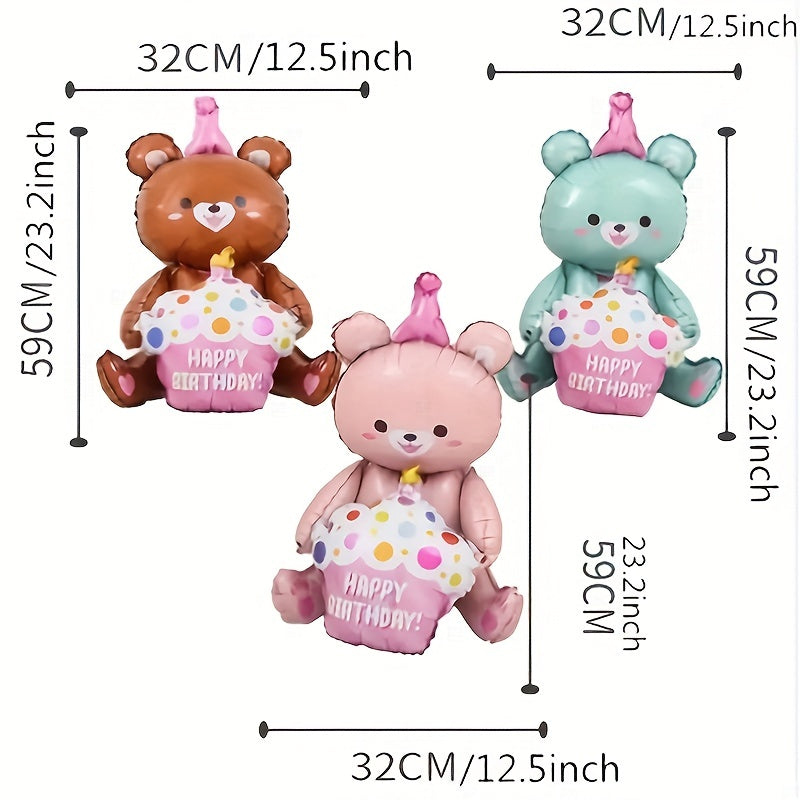 1pc 4D Sitting Cake Bear Cartoon Balloon Decoration