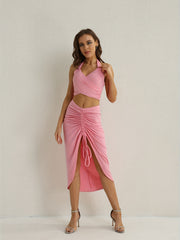 Sexy Two-piece Crop Top & Drawstring Skirt Set Women's Outfit
