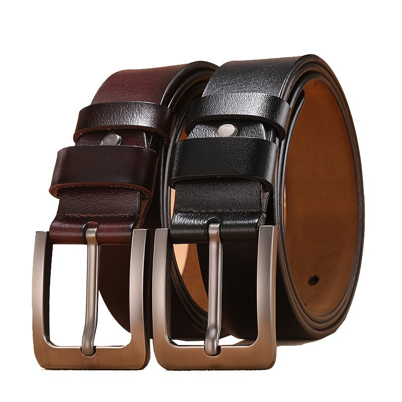 Men's Cowhide Leather Belt with Pin Buckle