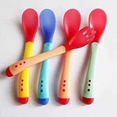 Baby Spoons & Forks Set Soft Silicone Tip Heat Sensitive Toddler Utensils