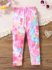 Girls Tie Dye Print Leggings Elastic Soft Trousers Kids Casual Pants