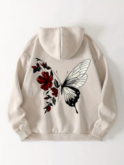 Butterfly Drawstring Hooded Shirt Solid Long Sleeve Sweater