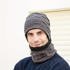 Winter Beanie Hats Scarf Set Knit Hat Neck Warmer Thick Fleece Cap Men Women