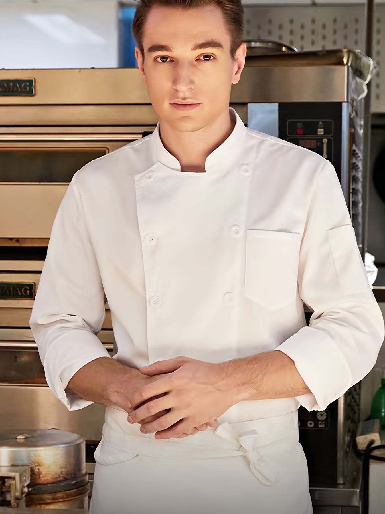 Long Sleeves Button Boat Neck Work Overalls For Chef