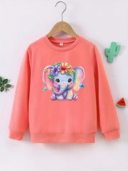 Floral Graphic Round Neck Active Pullovers for Girls Spring Fall