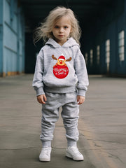 Winter Reindeer Print 2pcs Girls Hoodies Jogger Pants Set For Sports