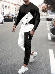 Card Elements Print Men's 2Pcs Outfits Sweatshirt & Sports Trouser