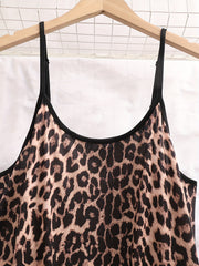 3 Pack Plus Size Sexy Nightdress Set Leopard Print Round Neck Contrast Trim