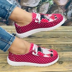 Red Polka Dot Couple Dwarf Flat Sports Shoes for Women