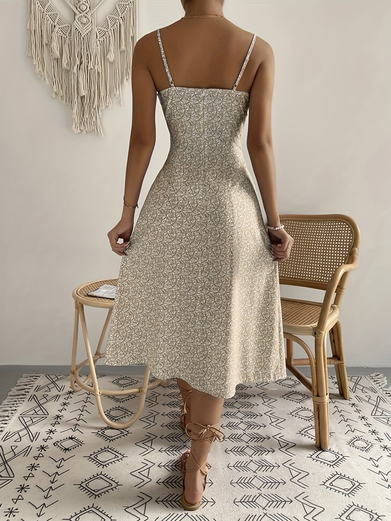 Vacation Side Slit Cami Dress Casual Backless Dress For Summer & Spring