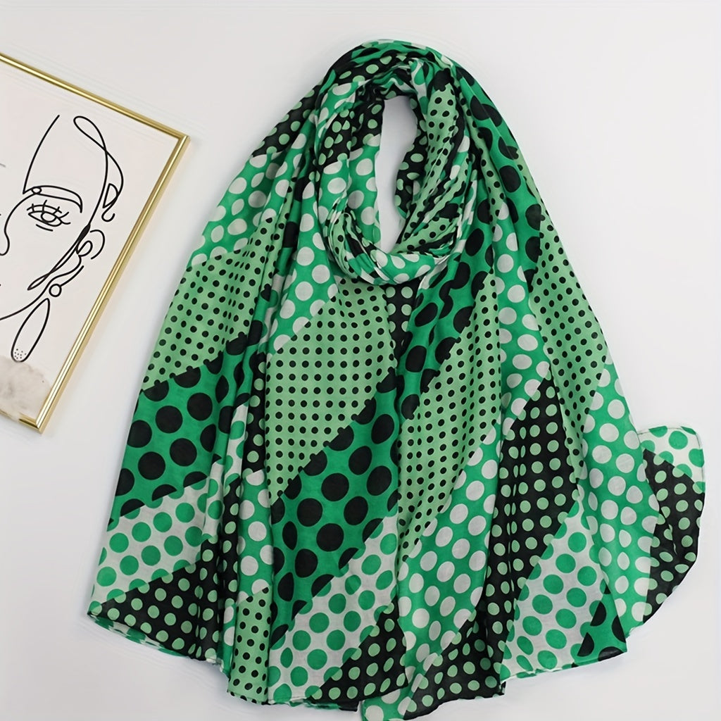 Polka Dot Printed Scarf Vintage Block Shawl Boho Head Wrap Women