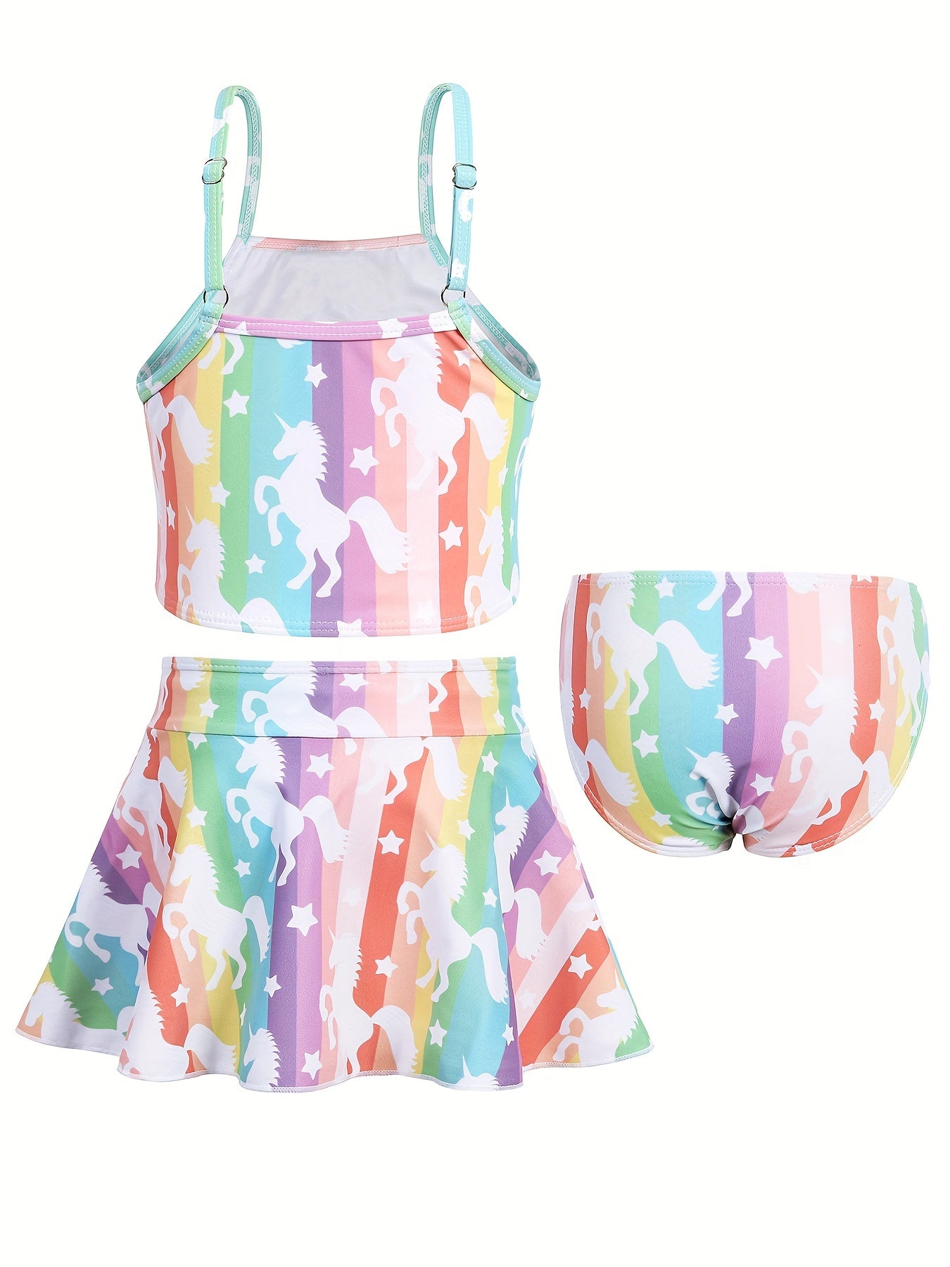 Toddler Girls Rainbow Unicorn Swimsuit Set Tankini Top Shorts Skirt