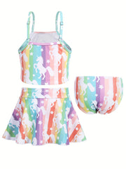 Toddler Girls Rainbow Unicorn Swimsuit Set Tankini Top Shorts Skirt
