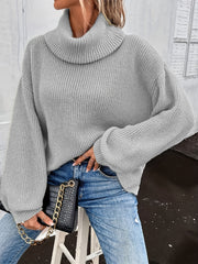 Solid Turtle Neck Pullover Sweater Long Sleeve Drop Shoulder