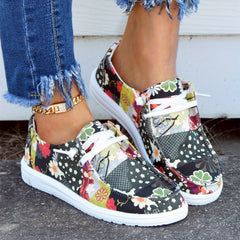 Floral Print Canvas Slip On Flat Casual Walking Shoes
