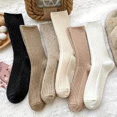 6 Pairs Solid Mid Tube Socks Women's Stockings