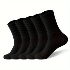 5 Pairs Men's Solid Crew Socks Breathable Casual Unisex Socks Outdoor