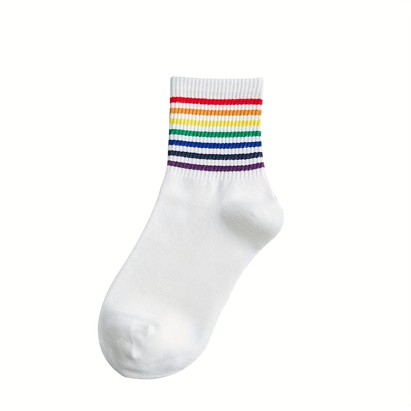Rainbow Striped Crew Socks Women's Stockings