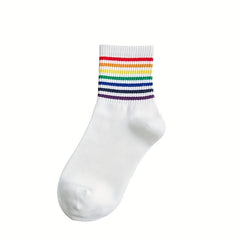 Rainbow Striped Crew Socks Women's Stockings