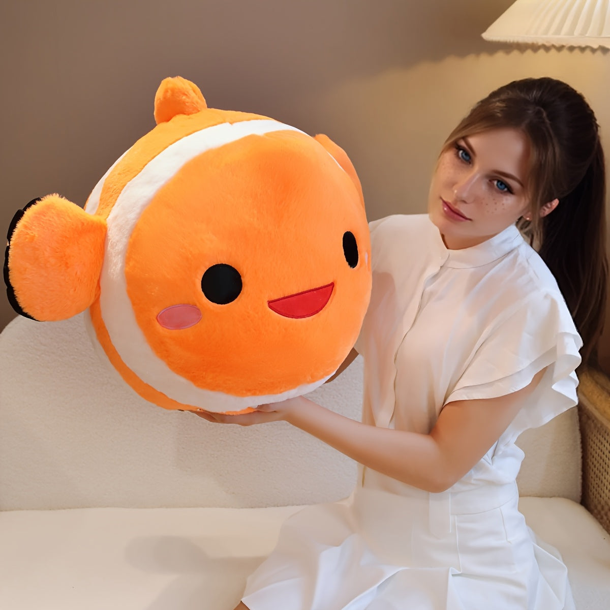 Orange Clownfish Plush Toy Soft Polyester Ocean Series Pillow