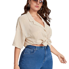 Solid Button Up Short Sleeve Blouse