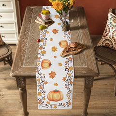 Thanksgiving Pumpkin Maple Leaves Border Table Runner