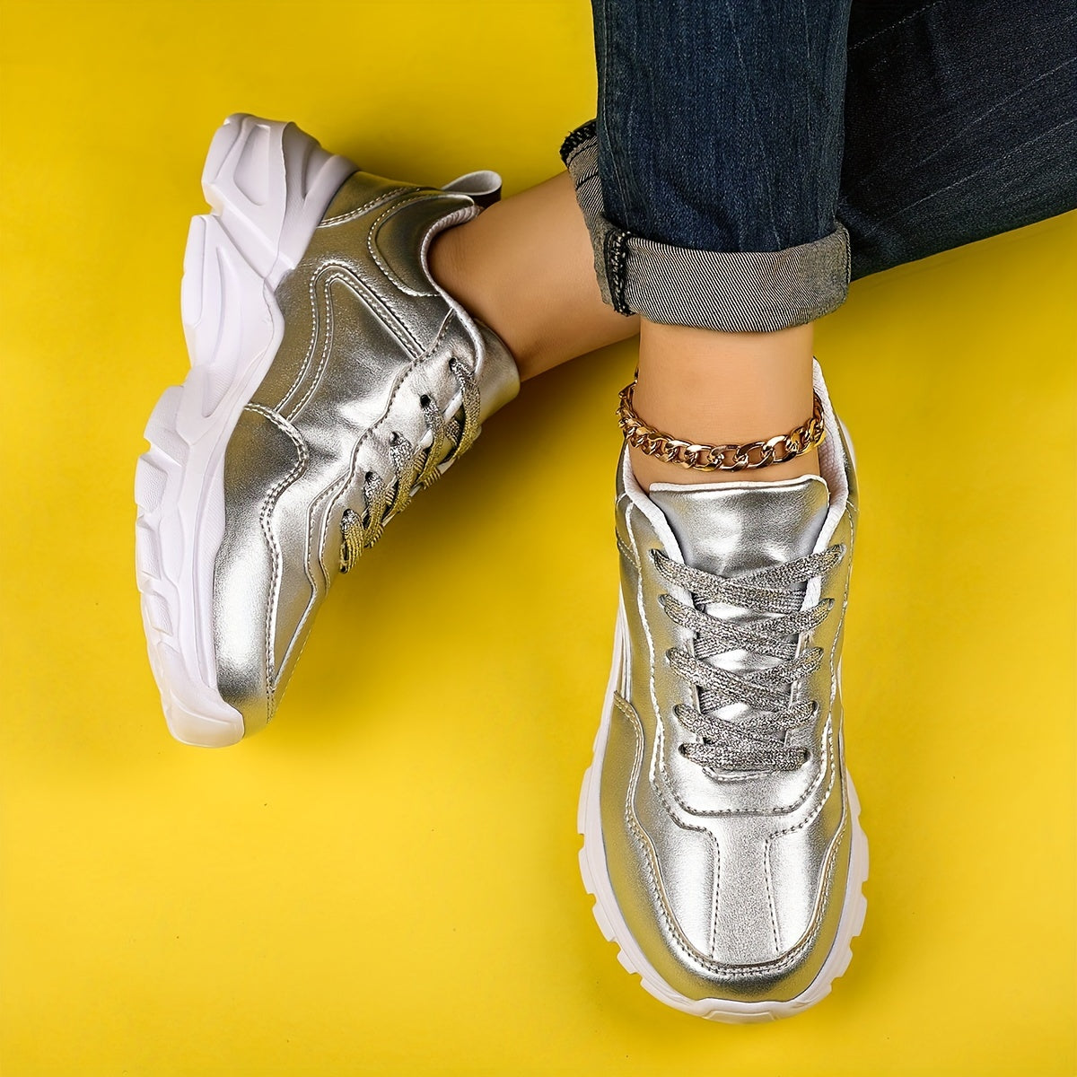 Women's Lightweight Faux Leather Sneakers
