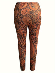 Boho Leggings Women's Plus Paisley Print High Stretch Skinny Leggings