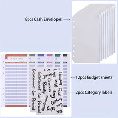 8pcs A6 Waterproof PVC Cash Envelopes for 6 Ring Binder