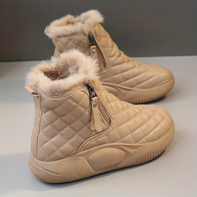 Women's Non Slip Chunky Snow Boots Warm Zipper Comfortable Thick Bottom Shoes