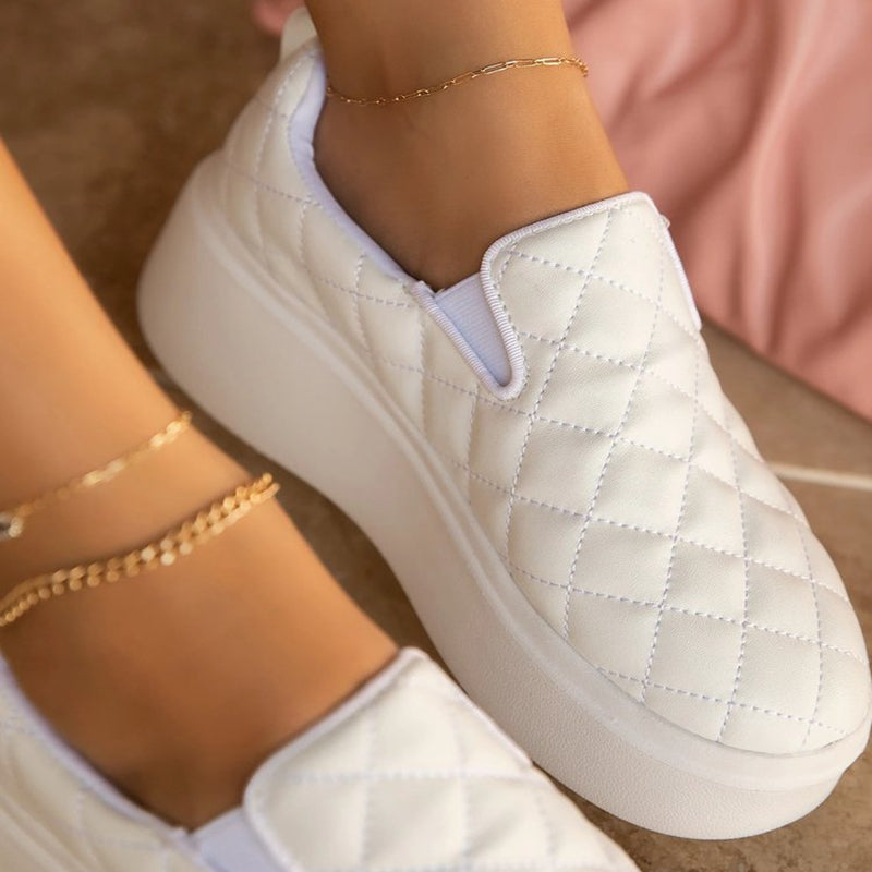 Women's Quilted Platform Loafers Slip on Sneakers