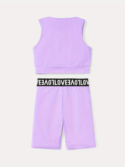 Kids 2pcs Cotton Tank Top & Webbing Shorts Set