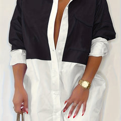 Colorblock Long Sleeve Shirt Dress