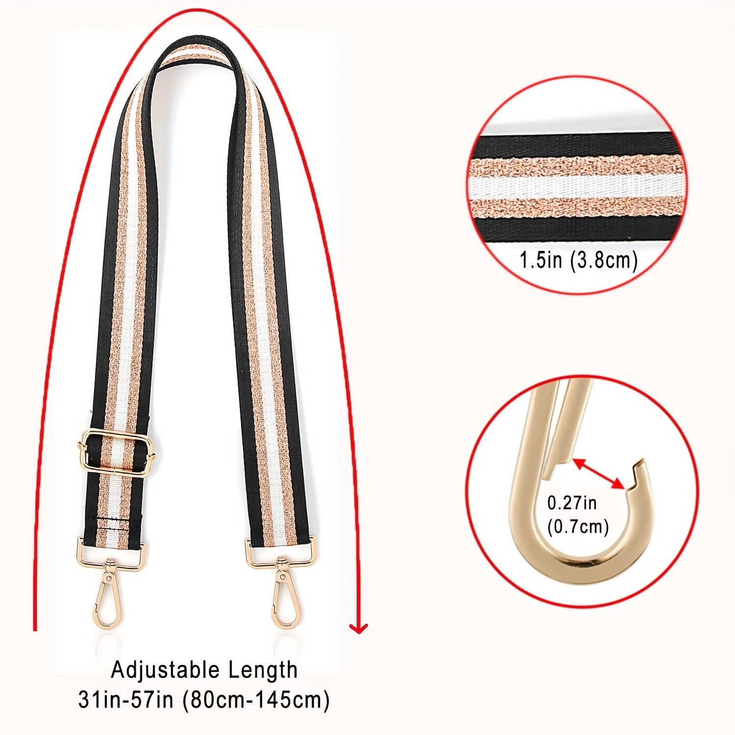 Adjustable Crossbody Shoulder Strap Wide Striped Replacement Purse Strap