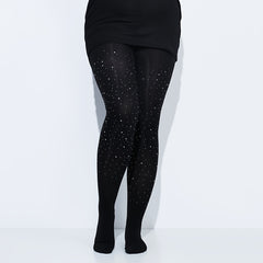 Solid Nylon Rhinestone High Rise Stockings Women's Plus Pantyhose