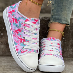 Flamingo Print Canvas Shoes for Women Lace Up Lightweight Low Top Sneakers