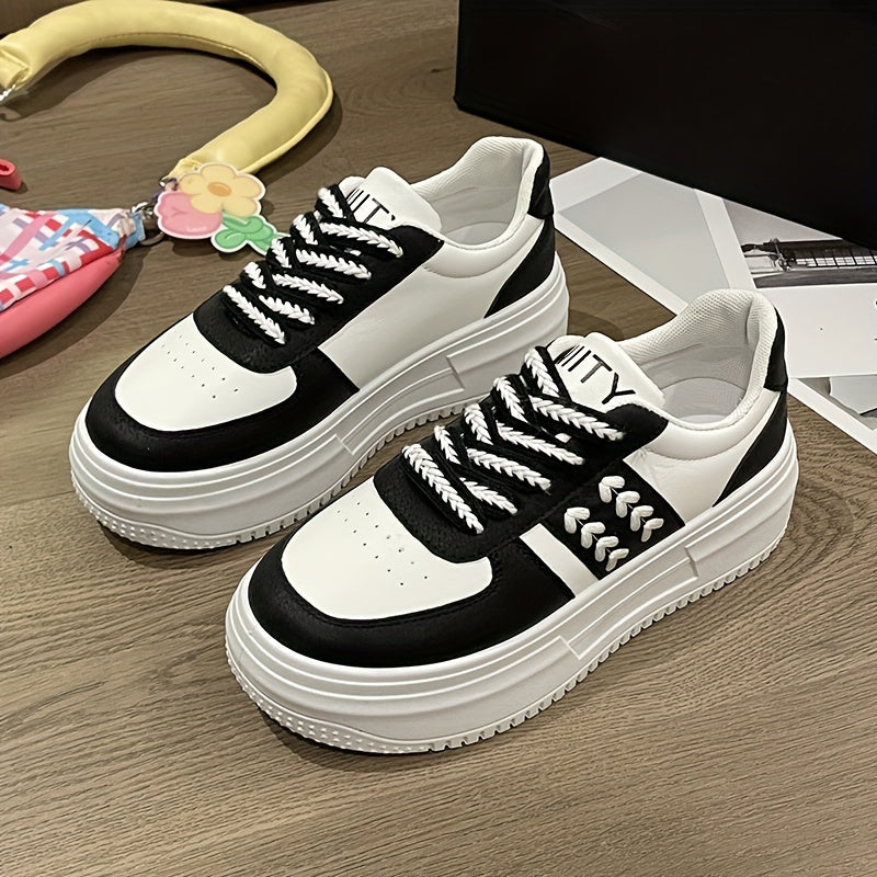 Women's Colorblock Platform Sneakers Casual Lace Up Outdoor Shoes