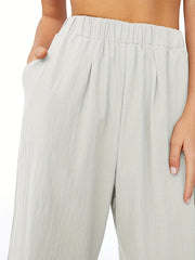 Wide Leg Elastic Waist Casual Pants for Women