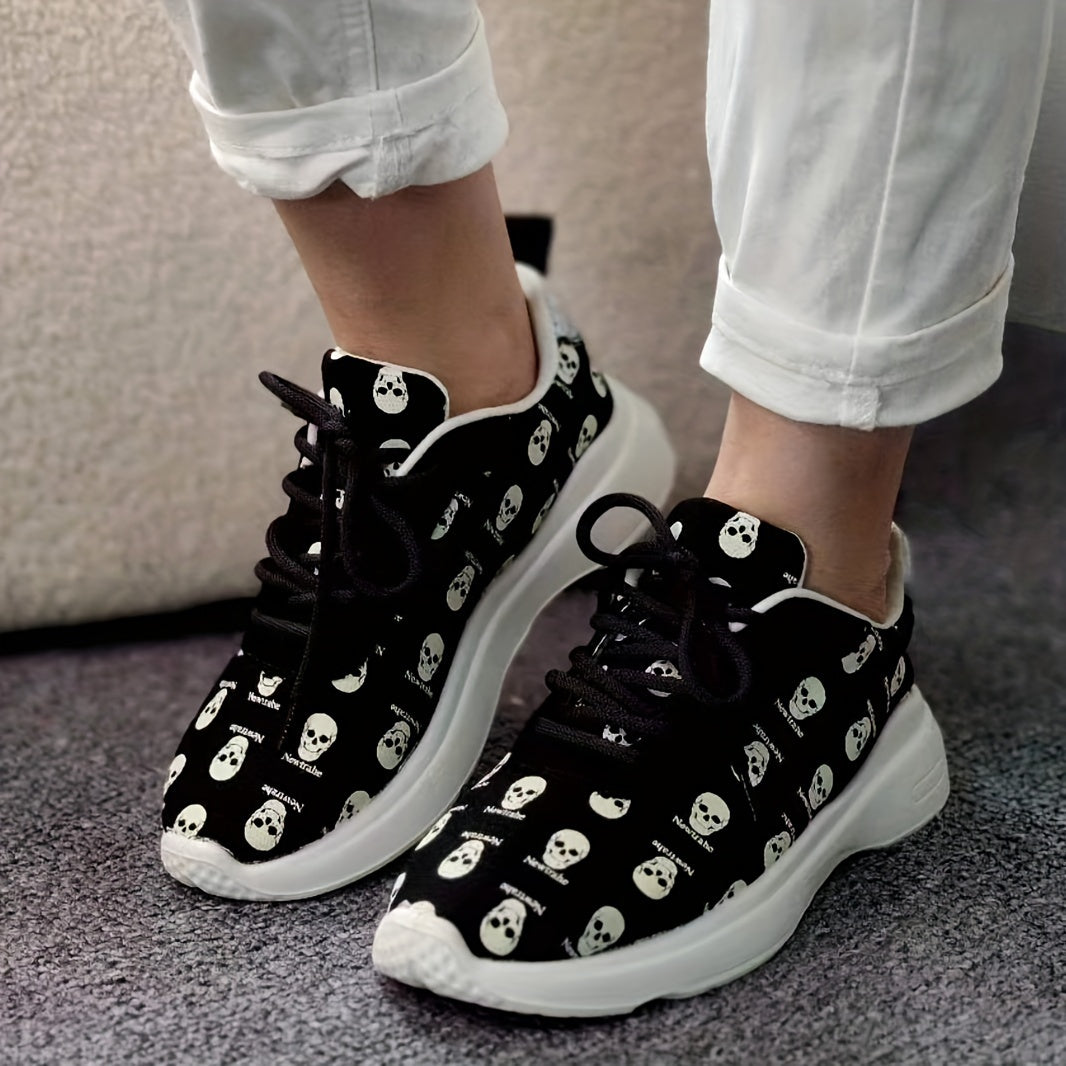 Women's Skull Print Lightweight Sneakers Anti Slip Sport Shoes