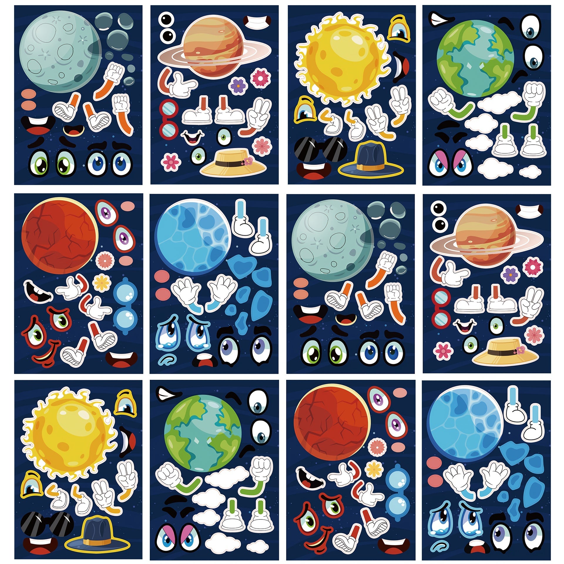 12 Sheets Outer Space Planet Puzzle Stickers Educational DIY Stickers