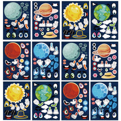 12 Sheets Outer Space Planet Puzzle Stickers Educational DIY Stickers