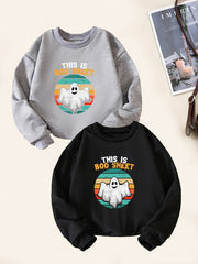 2pcs Halloween Boo Print Boys Pullover Sweatshirt Crew Neck Tops Kids Clothing