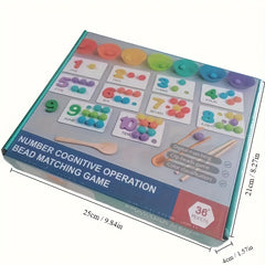 Wooden Number Counting Games Set Beads Matching Cards Toy