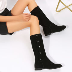 Women's Mid Calf Buckle Boots Flat Round Toe Comfort Non Slip Shoes