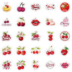 50pcs Cherry Stickers Waterproof Vinyl Decals Cartoon Cats Lips & Cherry Bomb