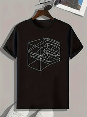 Men's Complex Cube Print Comfy T-shirt for Outdoor Summer