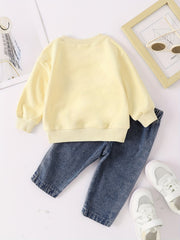 Infant Baby Spring Autumn Letter Sweatshirt Denim Trousers Set