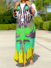 Colorblock Floral Button Up Shirt Dress