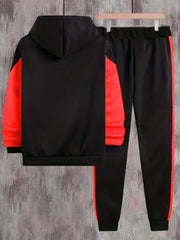 Boys Block Letter Print Hoodie Sweatshirt & Pants Set for Spring Fall